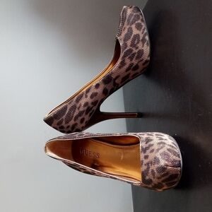 Guess Sparkle Bronze Leopard Print High Heels